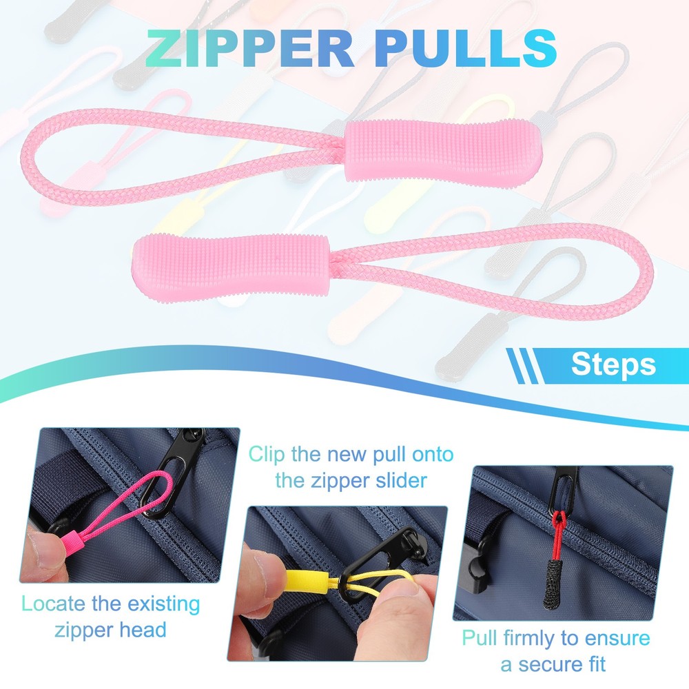 2.6" Zipper Pulls Replacement, 50 Pcs Nylon Cord Extension, Light Pink