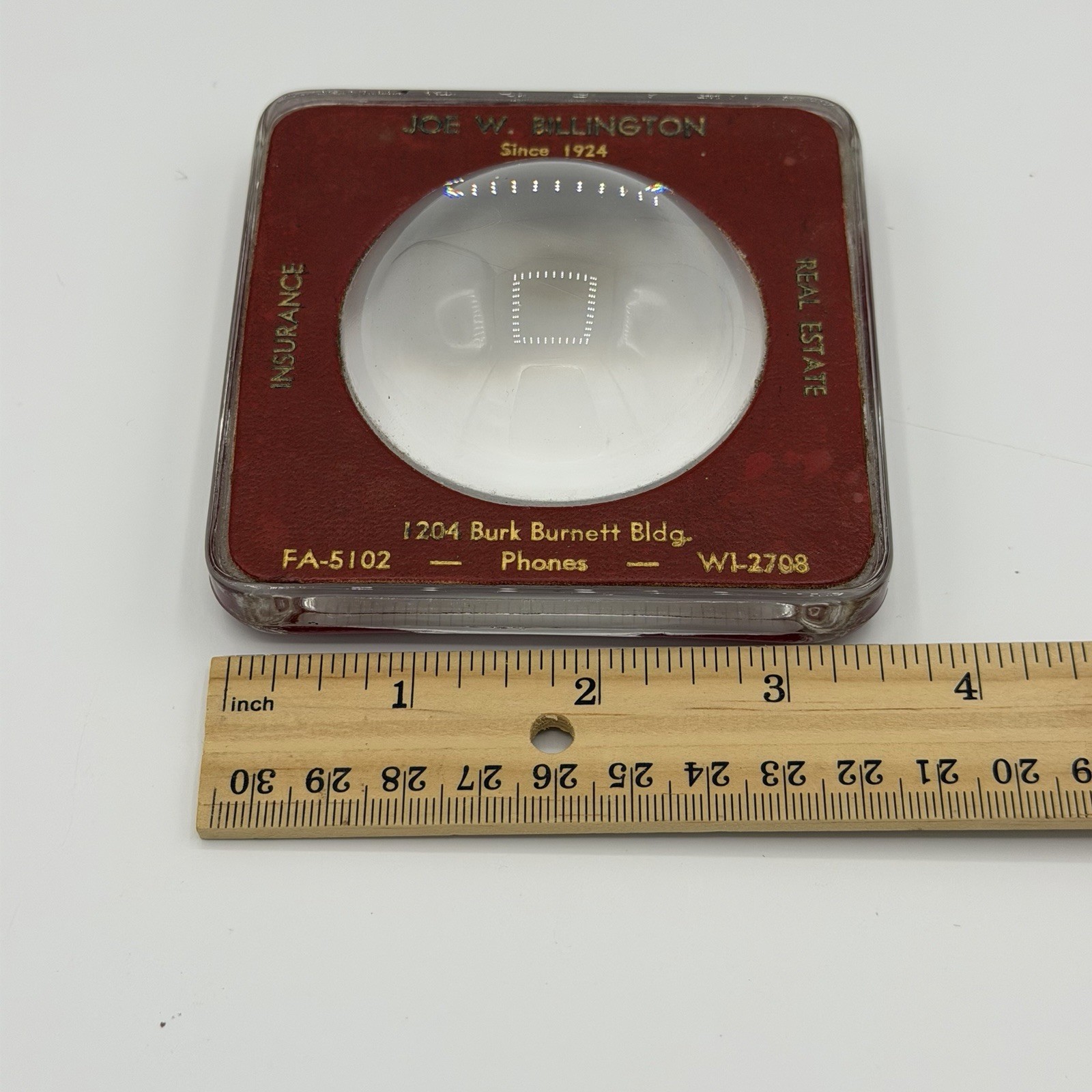 Vintage Glass Advertising Bubble Magnifier/Paperweight - Real Estate Insurance ￼