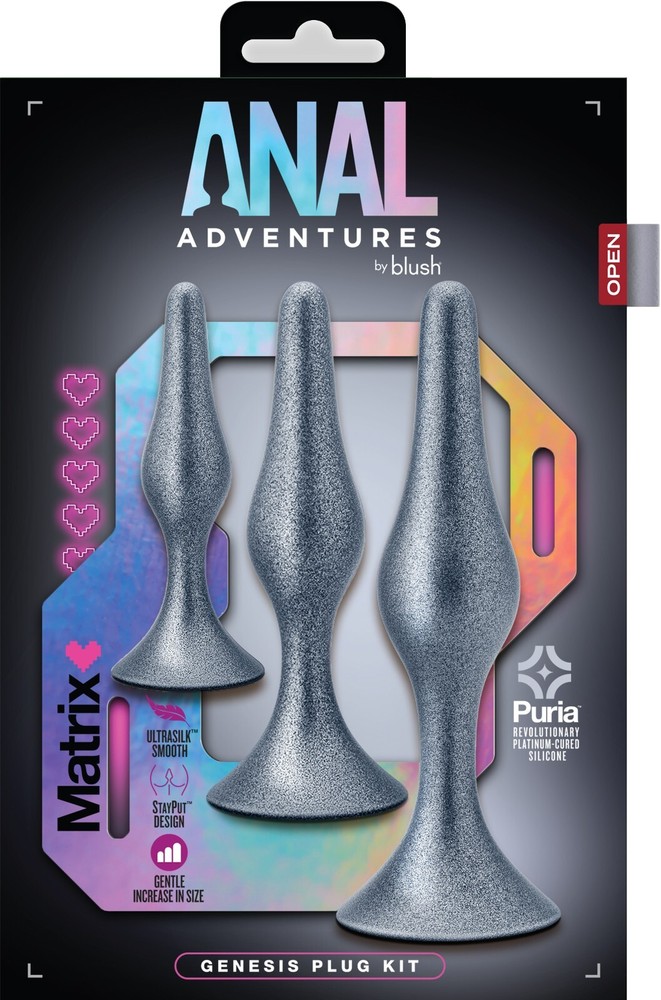 Blush Anal Adventures Matrix - Genesis Butt Plug 3 Piece Kit - Stellar Silver