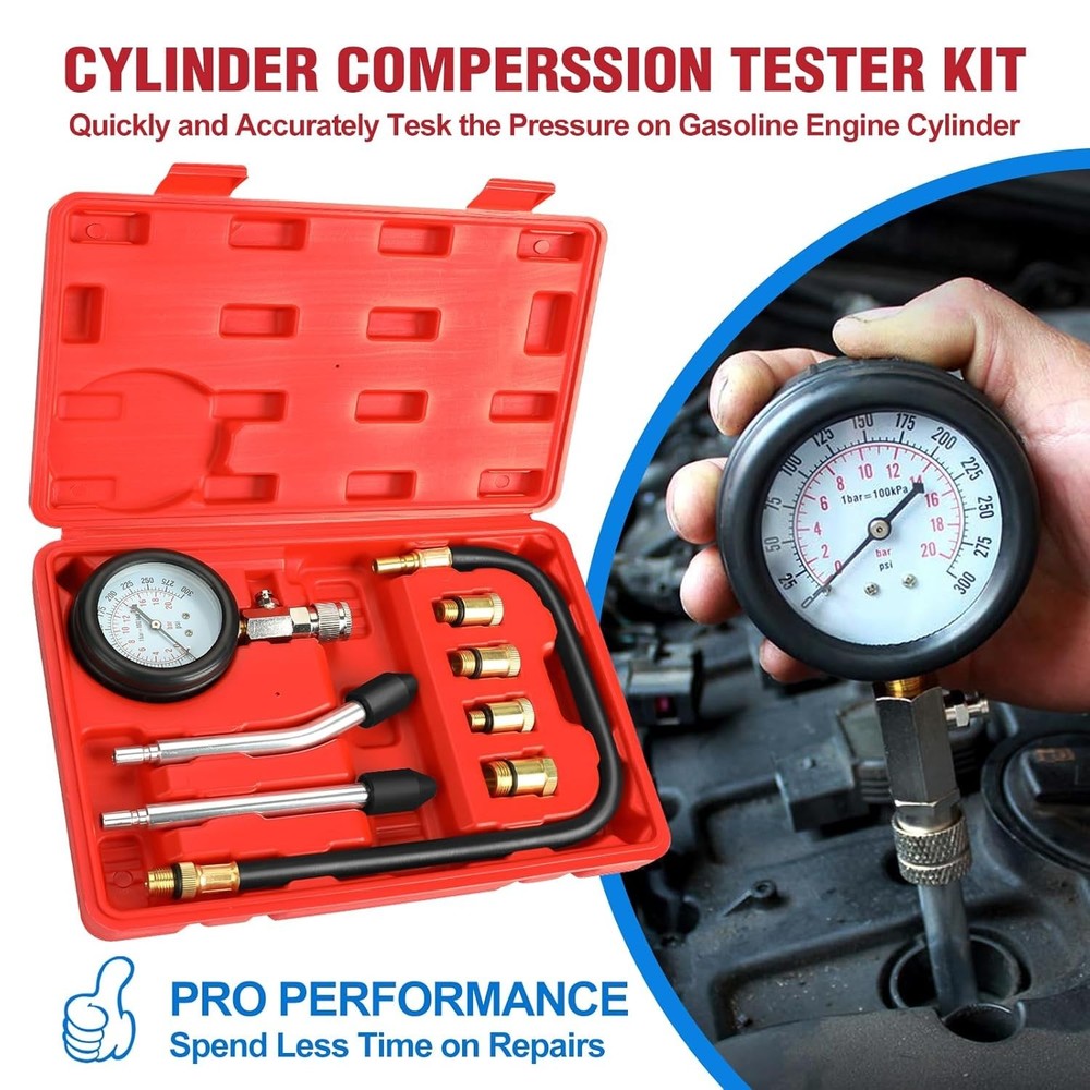 Versatile 9pcs Compression Tester & Spark Plug Tool - 300PSI for Auto/Motorcycle