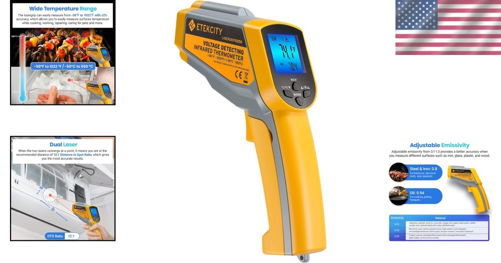 Adjustable Emissivity Infrared Temperature Gun, -50℃~550℃, Fast Reading System