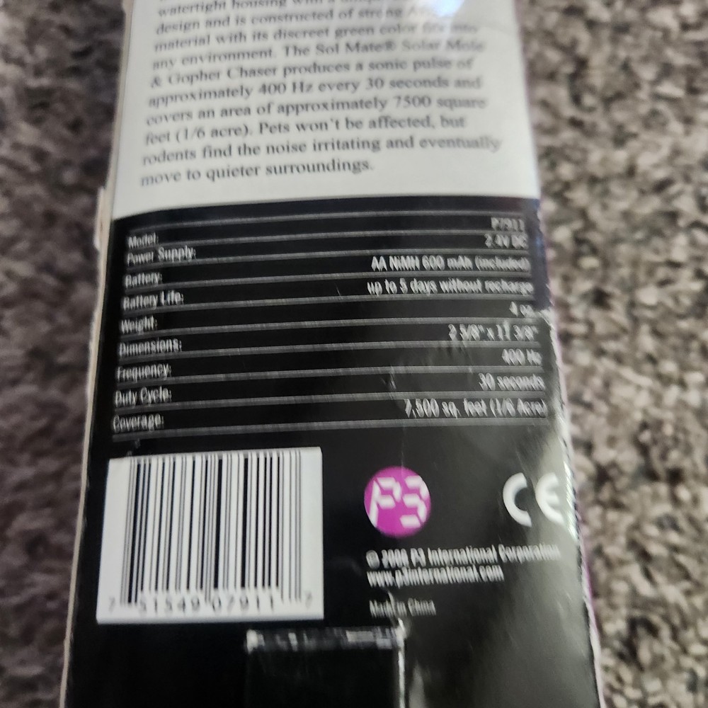 Mole Gopher Chaser Repeller P3 Sol Mate Solar Powered Sonic Action NEW OPEN BOX