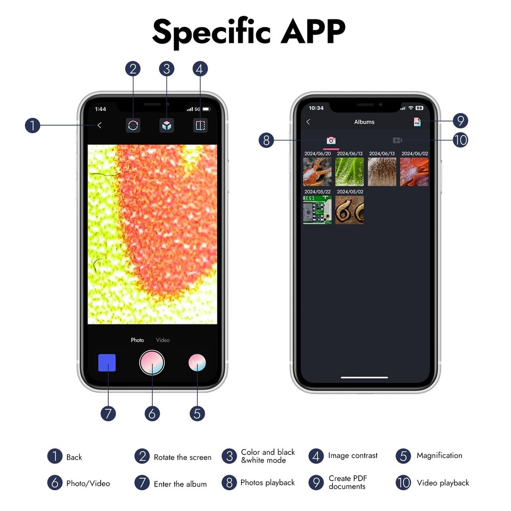 Digital Microscope, 50X-1600X Magnification Portable USB Microscope with Adju...