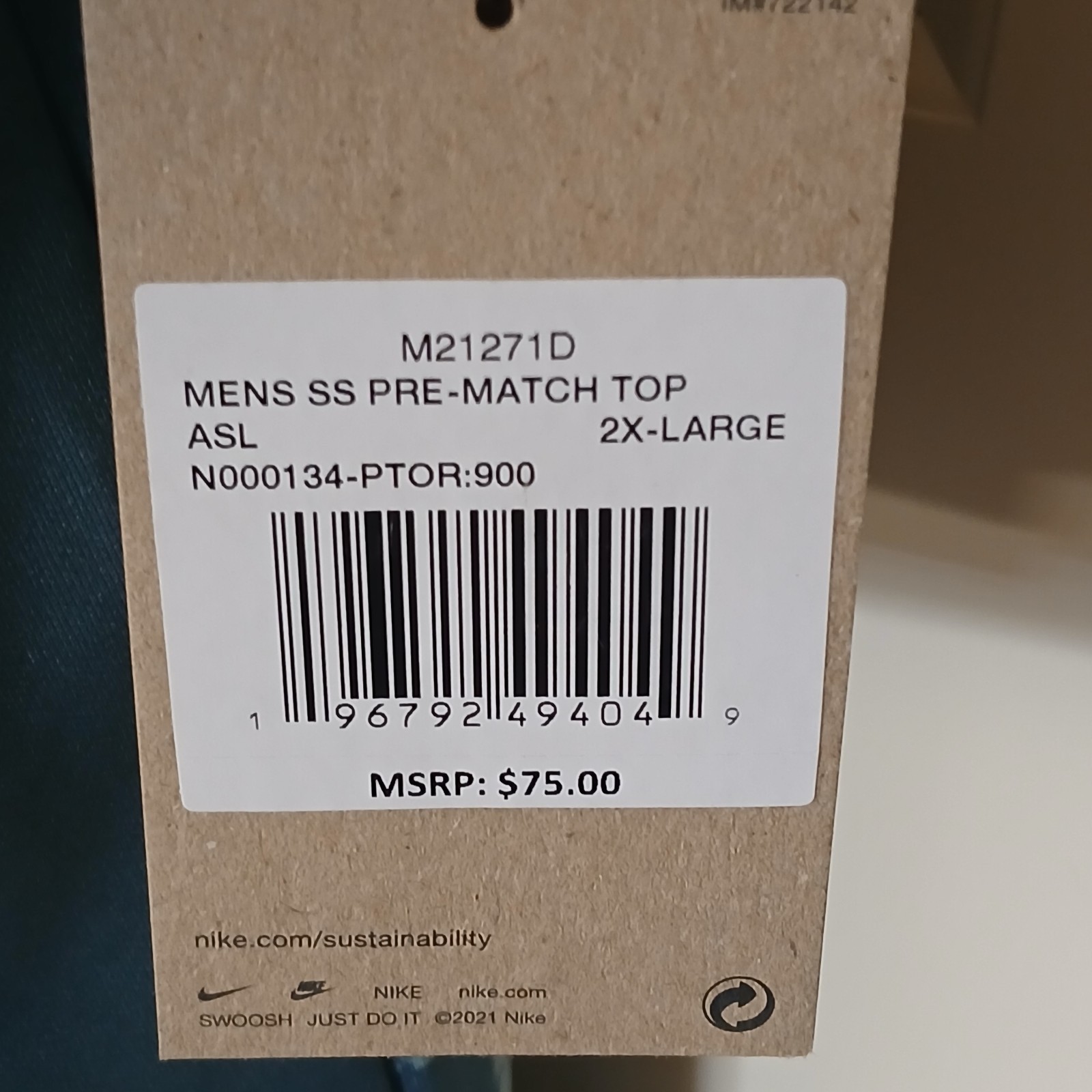 Nike Portland Thorns FC Pre-Match NWSL Soccer Jersey Men's Size 2XL NWT