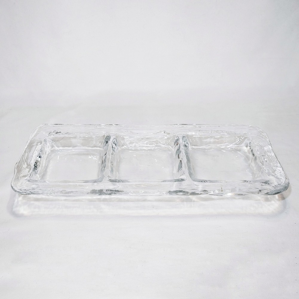 Recycled Glass Divided Tray 3 Compartments Rectangle Clear Pebbled Texture