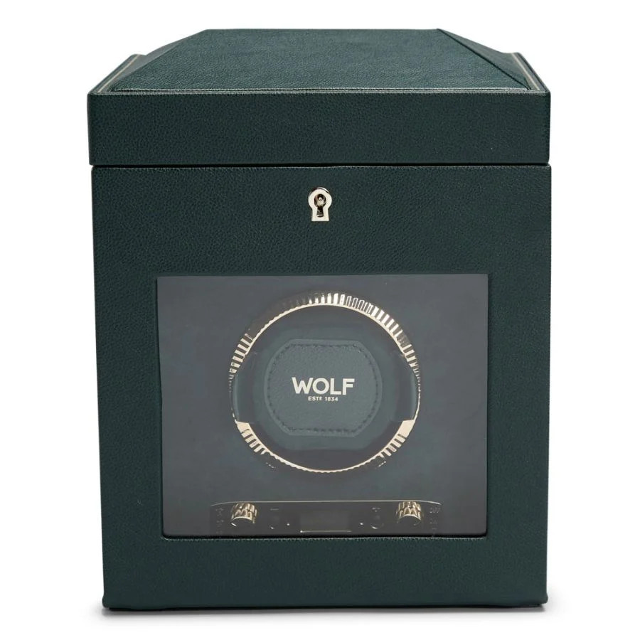 Wolf British Racing Green Programmable Single Watch Winder With Storage