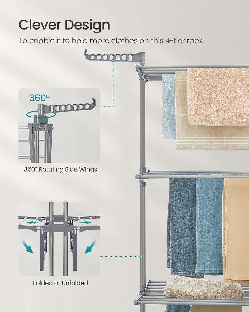 4 Tier Drying Rack, Foldable Drying Rack, Rolling Clothes Rack, Drying Racks