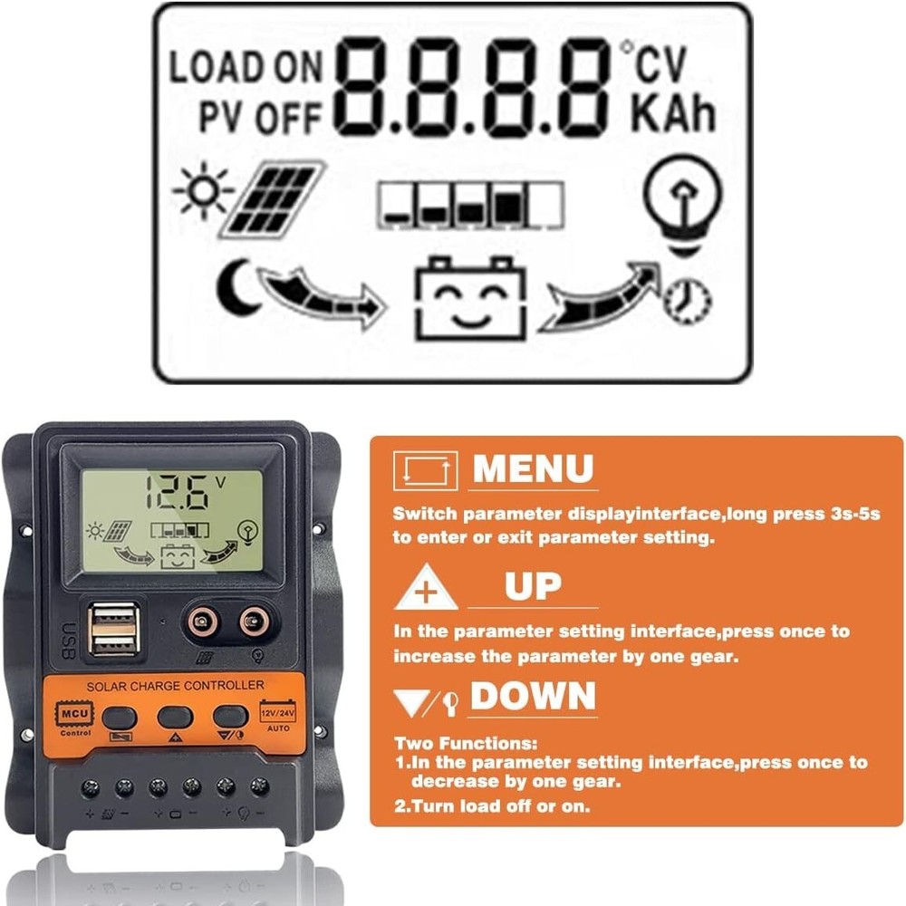 30A PWM Solar Panel Regulator Charge Controller Auto Focus Tracking USB 12/24V