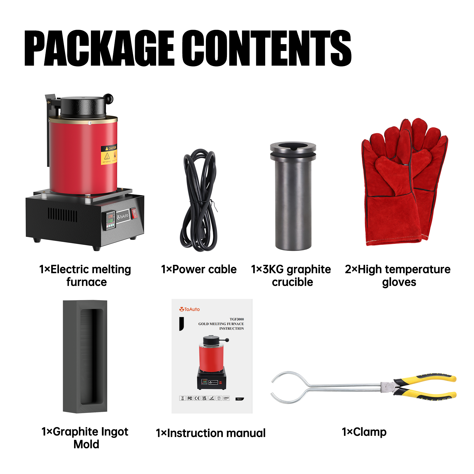 TOAUTO 3KG Digital Metal Melting Furnace kit Smelter Refining w/ 75ml Ingot Mold