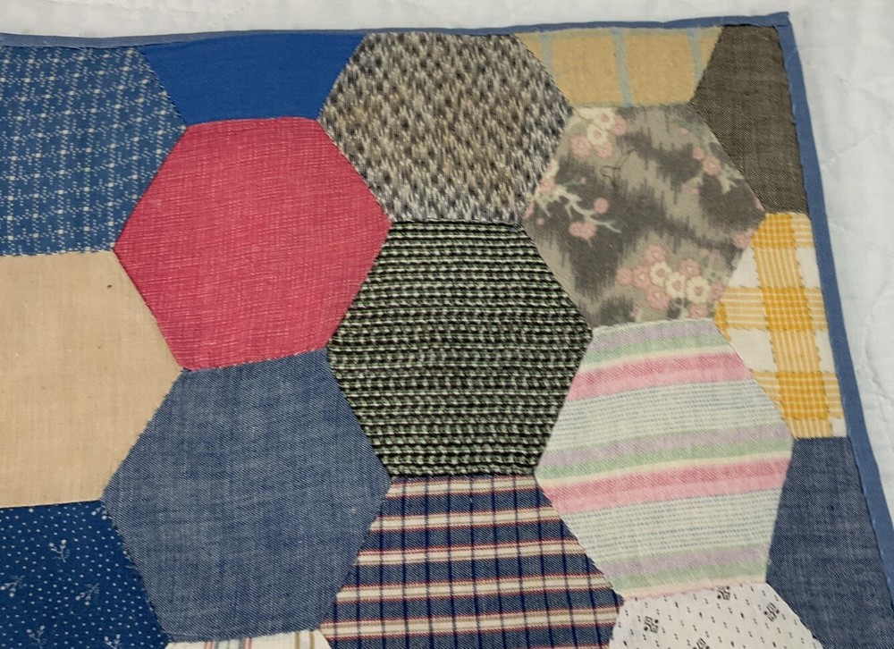 Vintage Antique Patchwork Quilt Table Topper, Octagons, Early Calicos, Multi