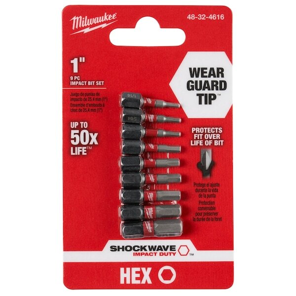 Milwaukee Tool 48-32-4616 Shockwave Impact Hex Insert Bit Set -9Pc