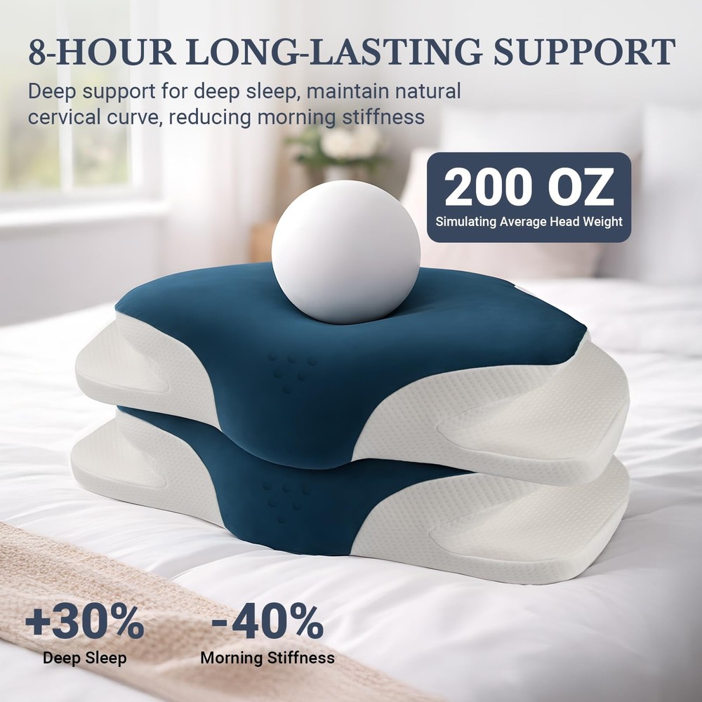 Cervical Neck Support Pillow for Sleeping, Two Heights Memory Foam Ergonomic ...