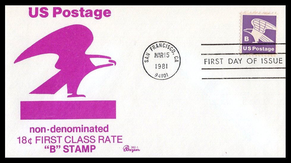 US FDC # 1818 "B" Rate (18c) Eagle  Bazaar   1981, 9p6680