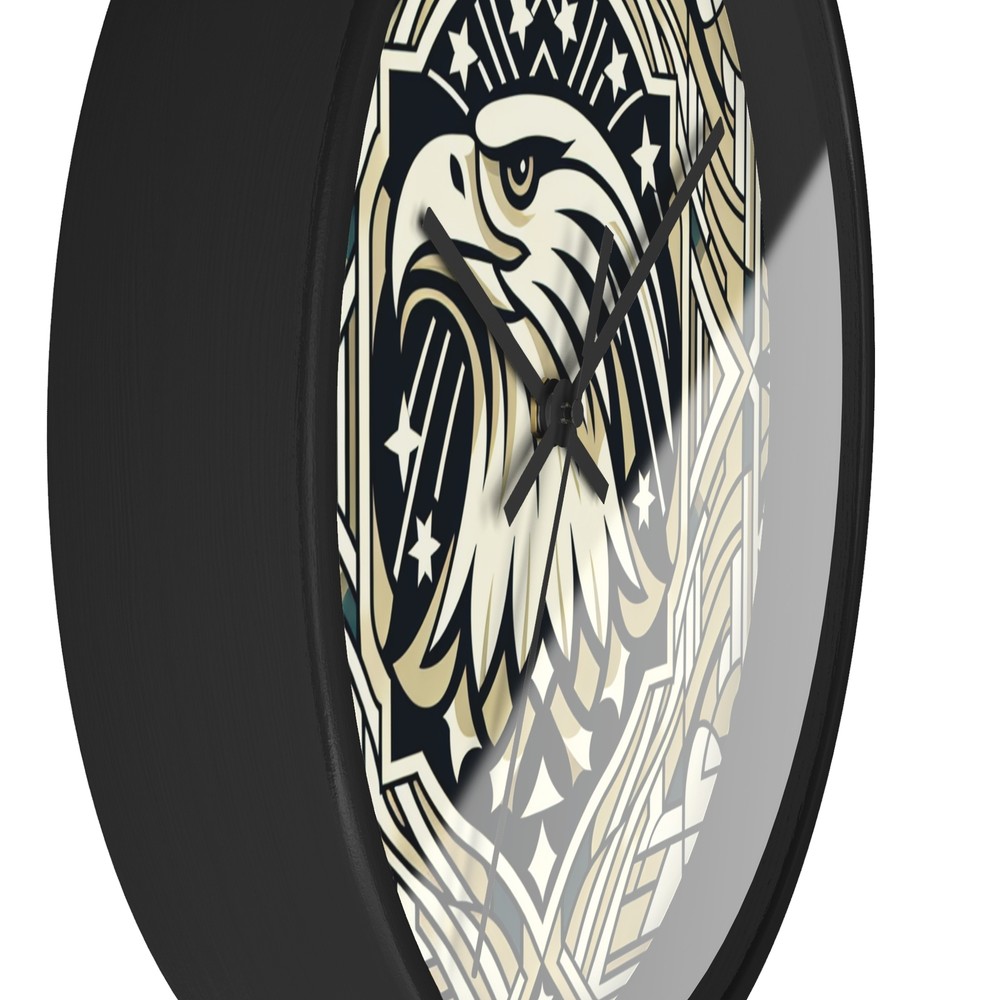 Home Decor Wall Clock High Class Americana Art Deco Eagle Geometric Pattern