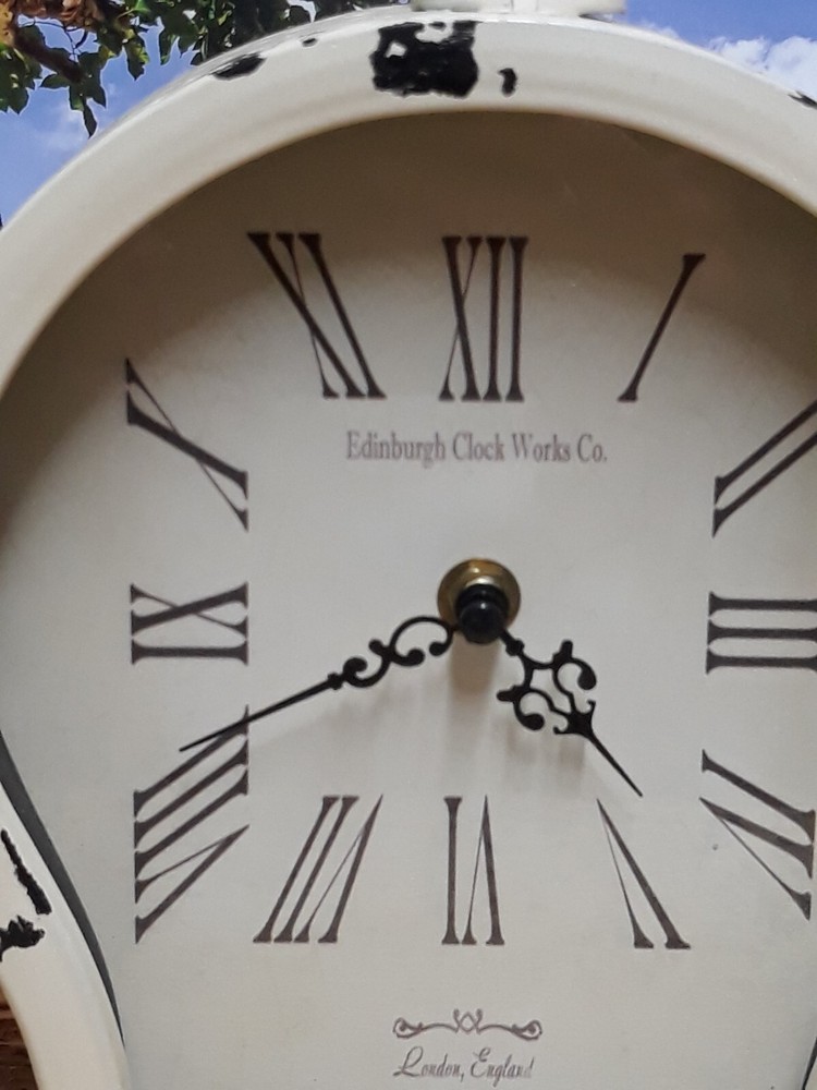 Edinburgh Clock Co. White Rustic Farmhouse Distressed Table Top Clock