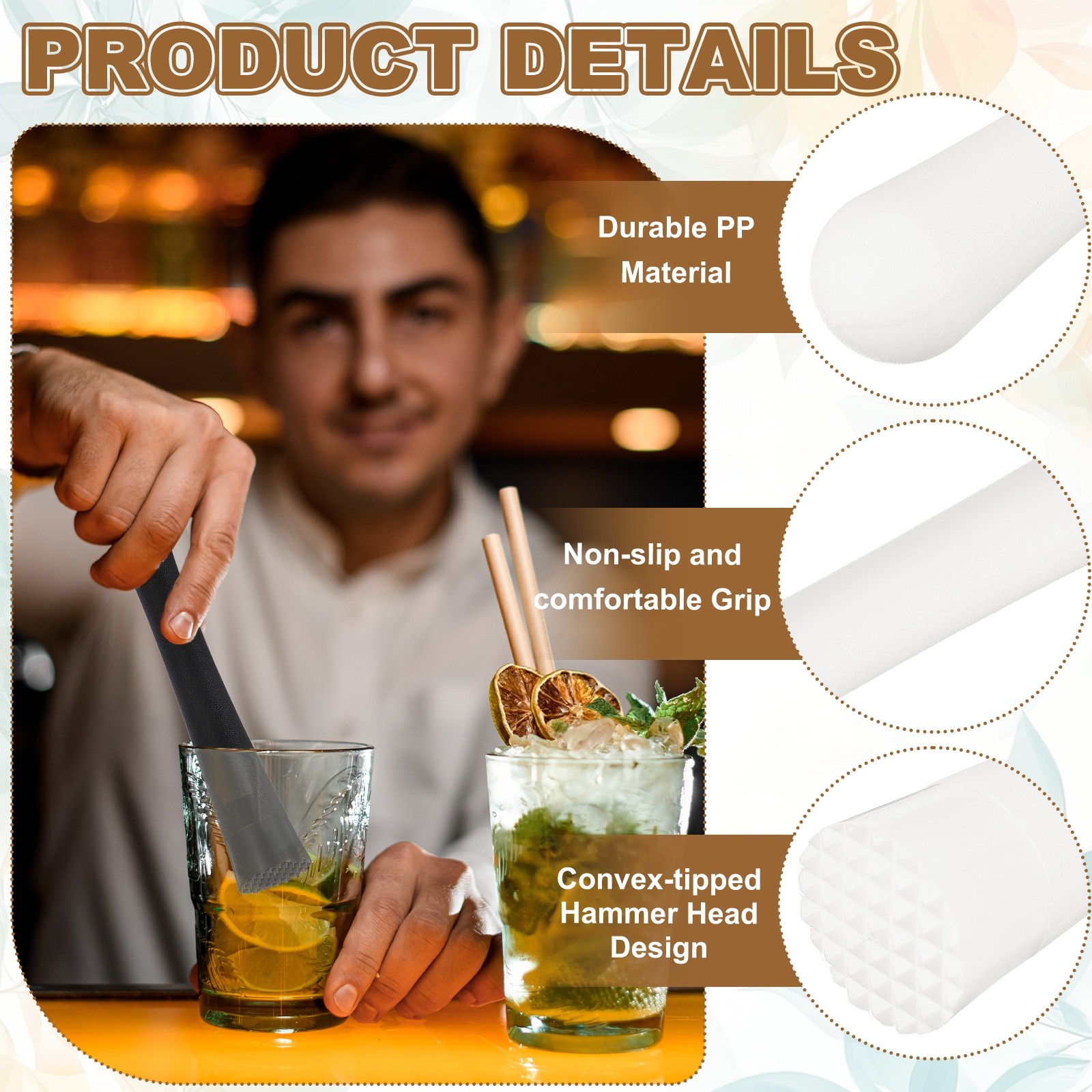 8 Pcs Cocktail Muddler, 8 Inch PP Drink Muddler, White (Thick)