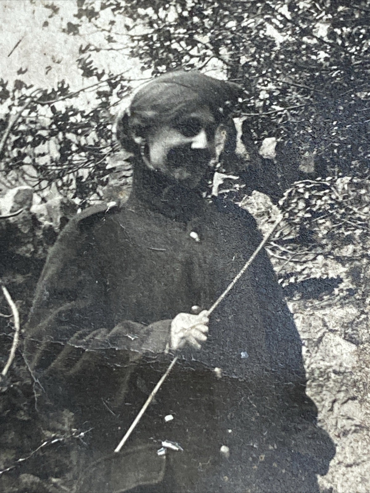 WWI era Photo Two Women In Army Gear 8x8cm