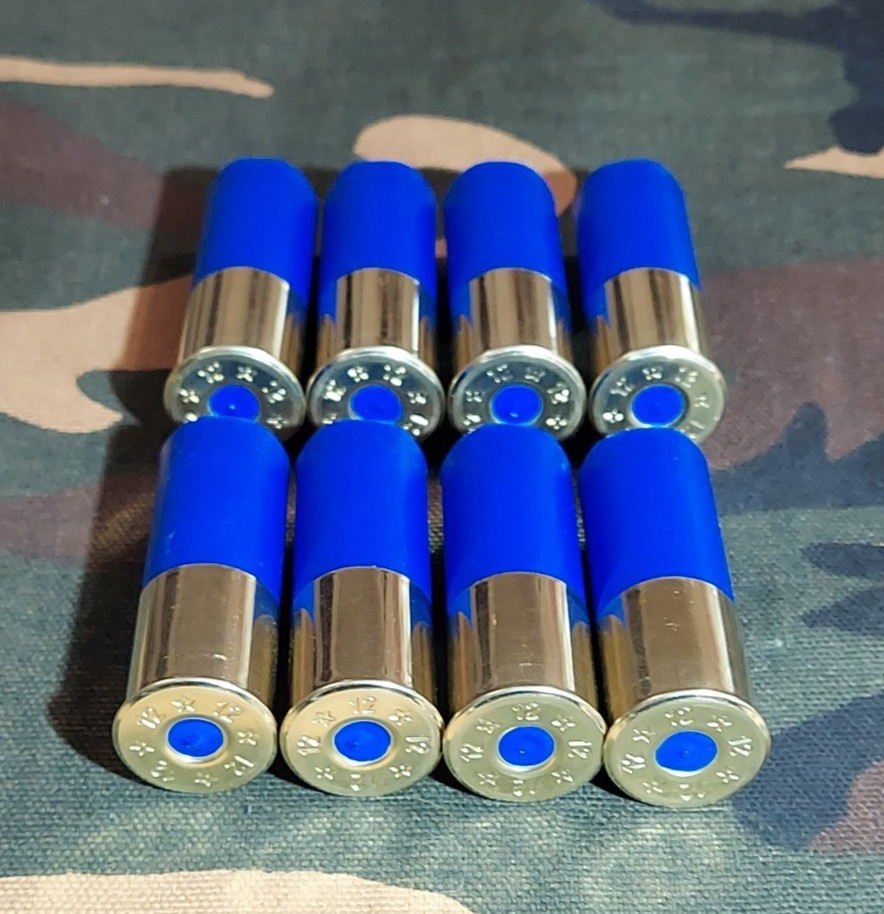 12 GAUGE 2 3/4" SNAP CAPS TRAINING ROUNDS SET OF 8 SAFETY BLUE HIGH BRASS 1oz
