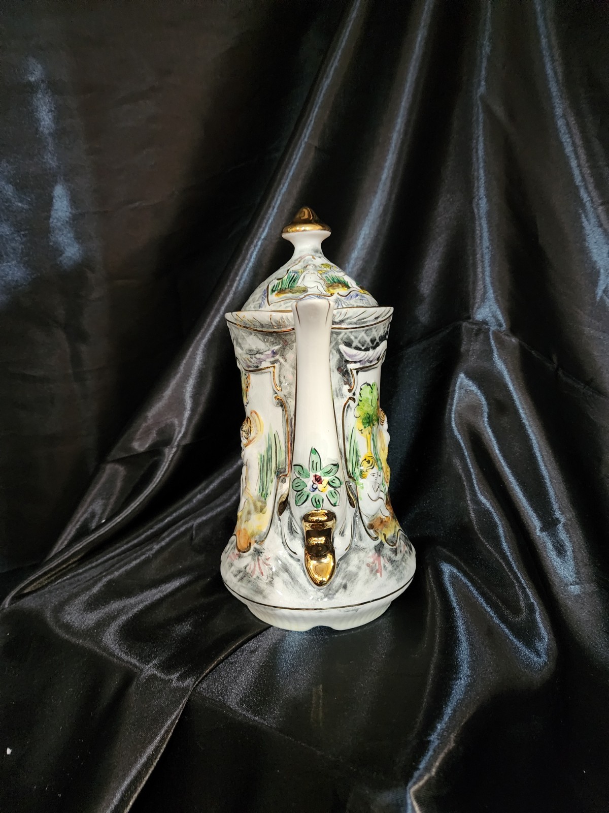 Vintage Pereiras Valado Porcelain Coffee Tea Set hand painted Portugal Cherubs