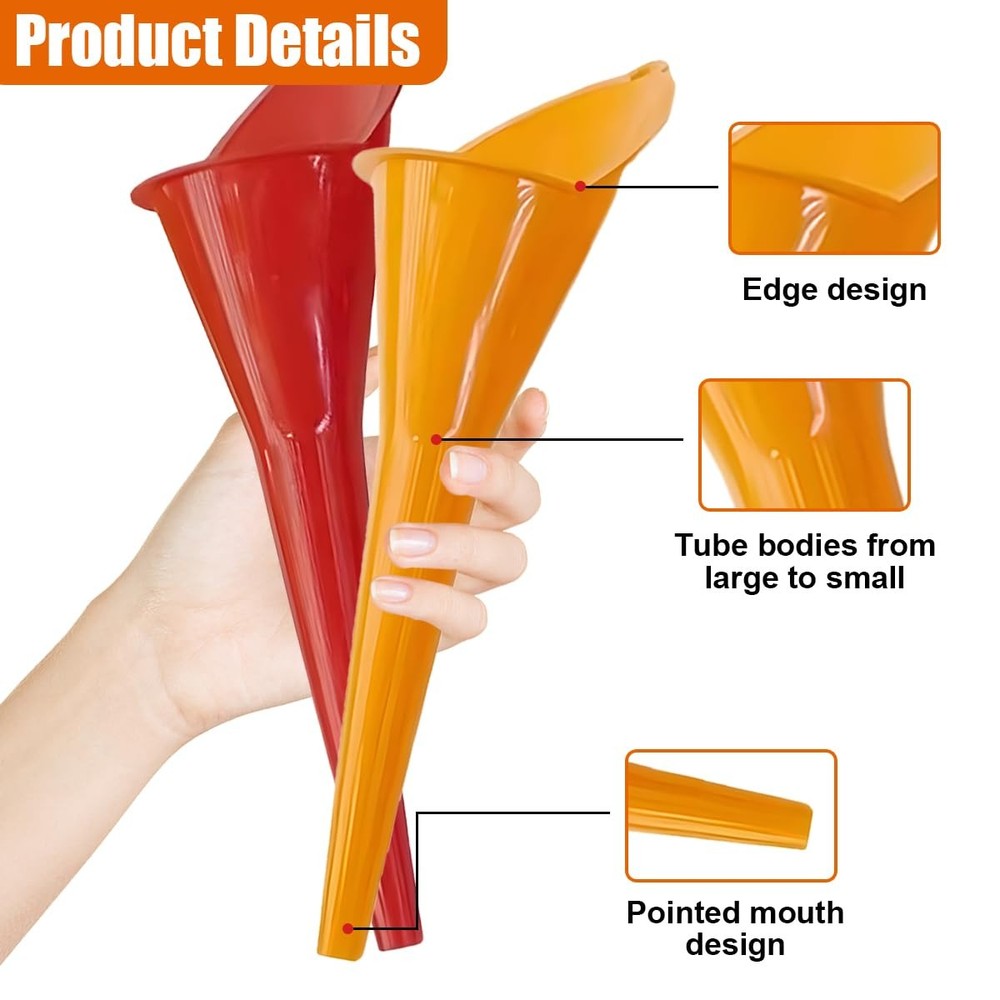 Long Neck Oil Funnel, Plastic Spill Saver Funnels, Multi-Function Red/Orange