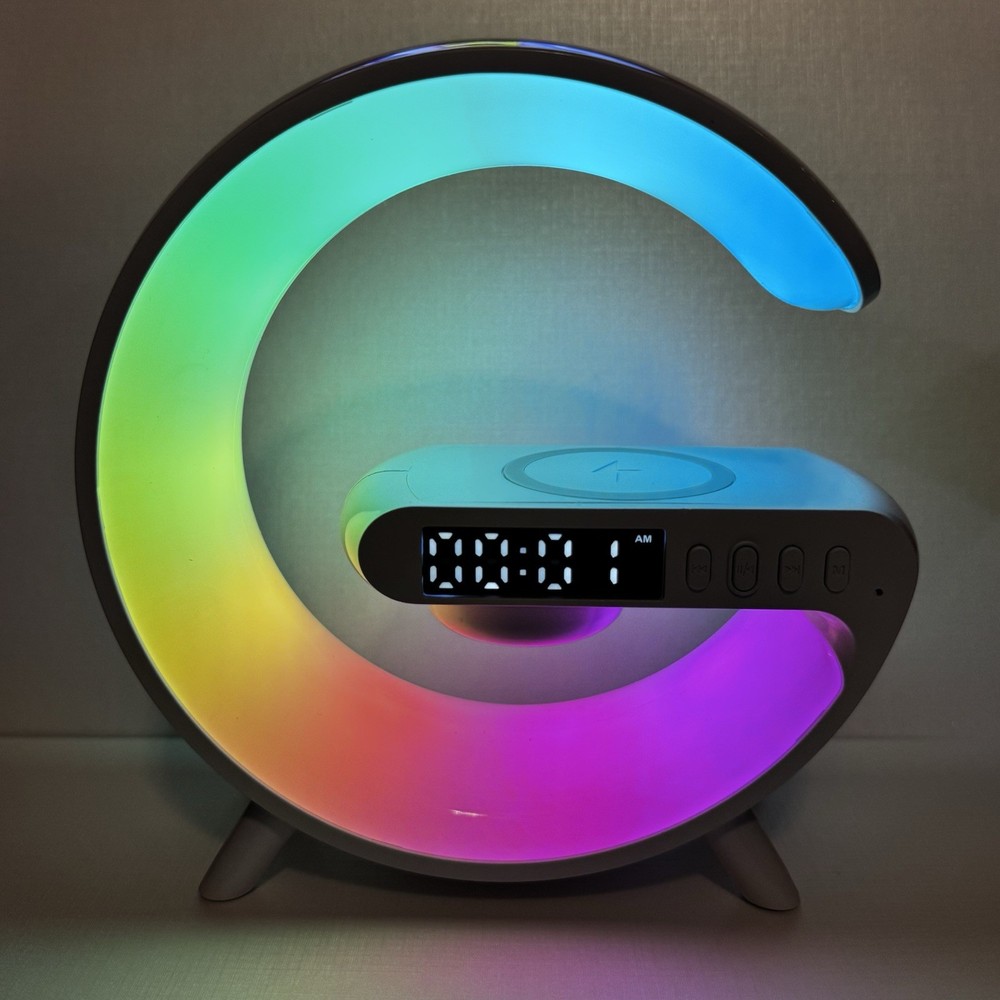 NEW WHITE RGB Sound Machine Bluetooth Speaker Wireless Charging Clock