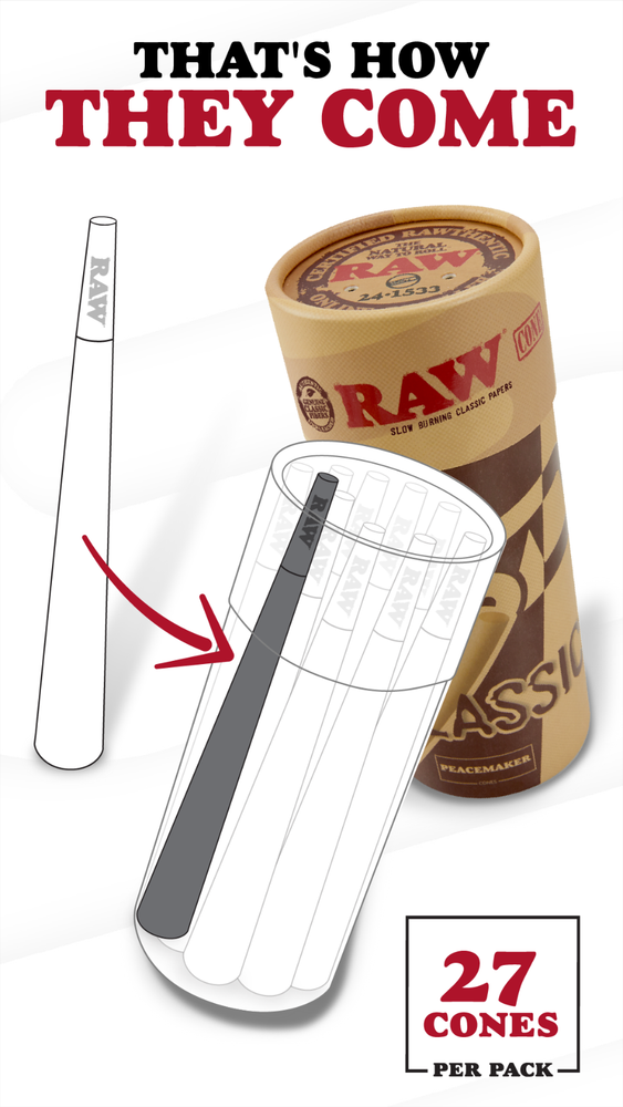 RAW Cones Classic Peacemaker Pre- Rolled Cones | 27 Pack