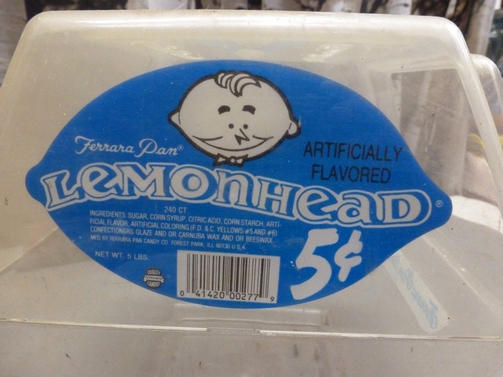 (E) VTG EMPTY Lemon Head Pan Ferrara Candy Counter Jar, Plastic Container