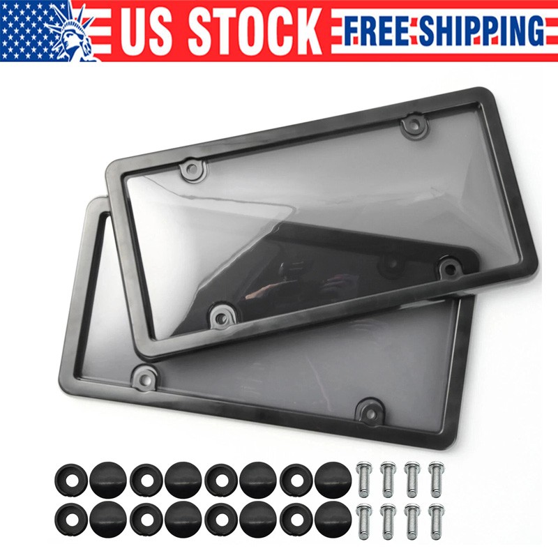 2X Unbreakable License Plate Covers+ Frames Auto Tag Shield Protector Front Rear