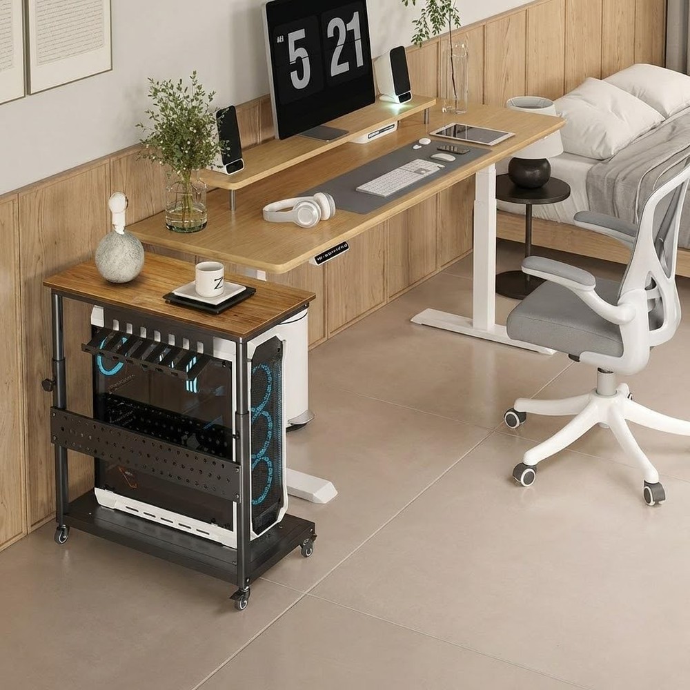 Computer Tower Stand PC Stand Mobile Rolling CPU Holder Cart Height Adjustable