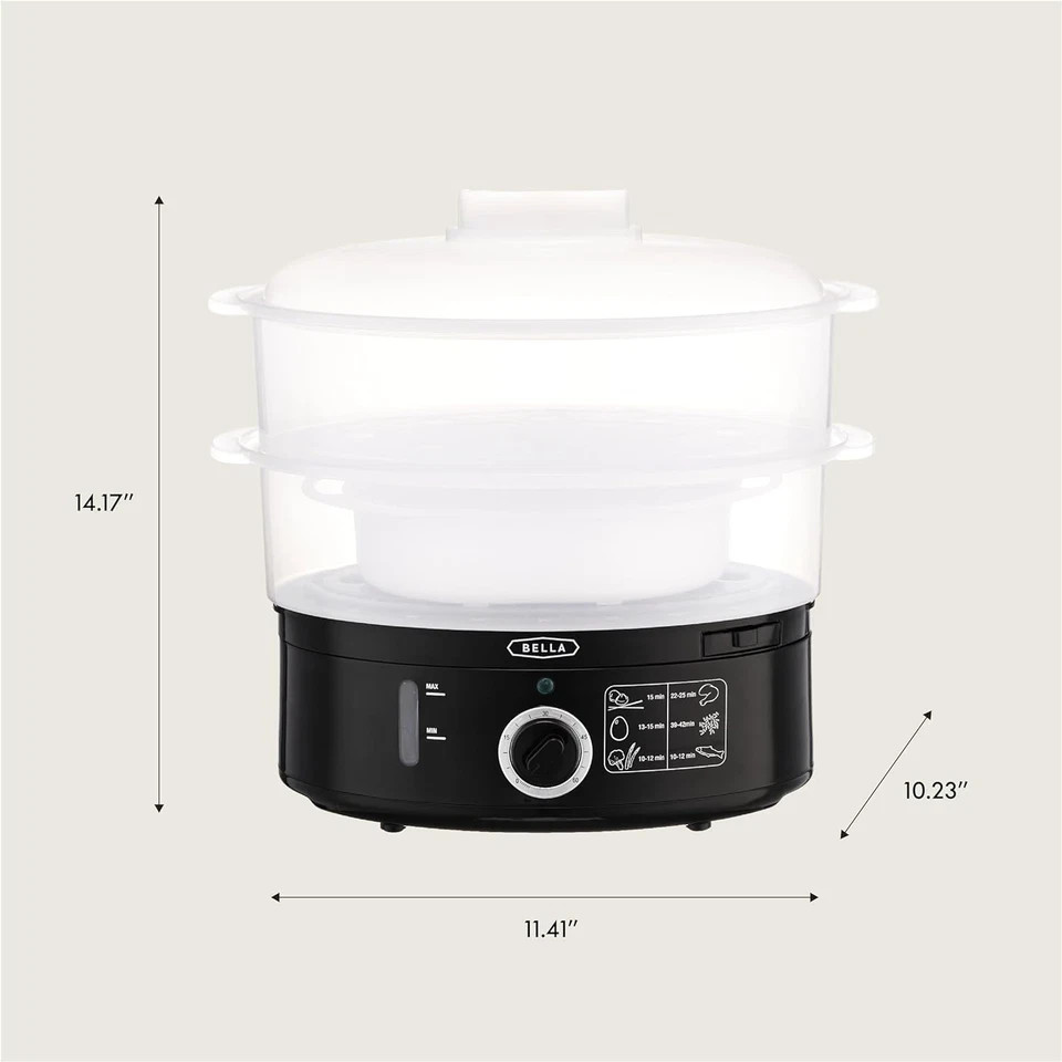BELLA 2Tier Food Steamer w/ Dishwasher Safe Lids, Stackable Baskets & Base