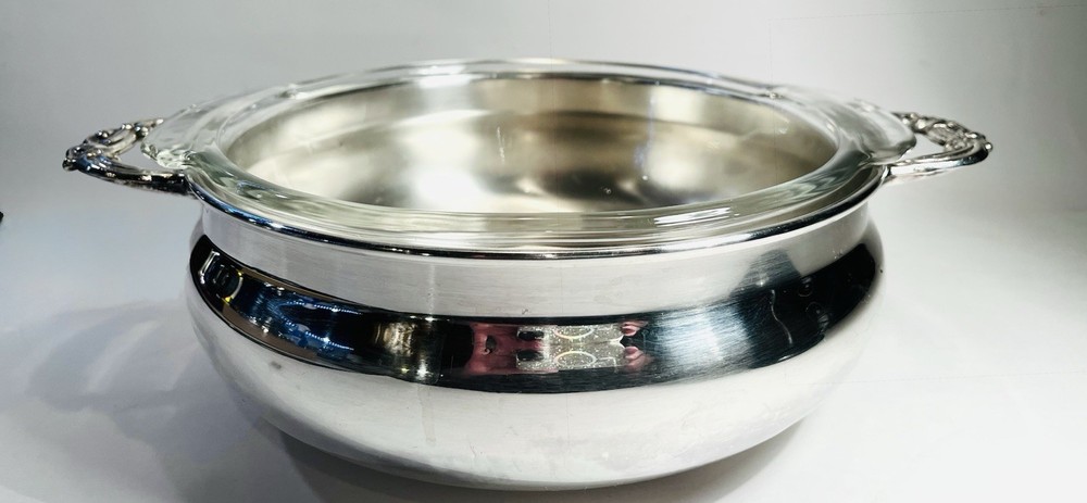 VTG Leonard Silver Plated Casserole Dish w/Glass Pyrex Corning 2 Qt. Insert