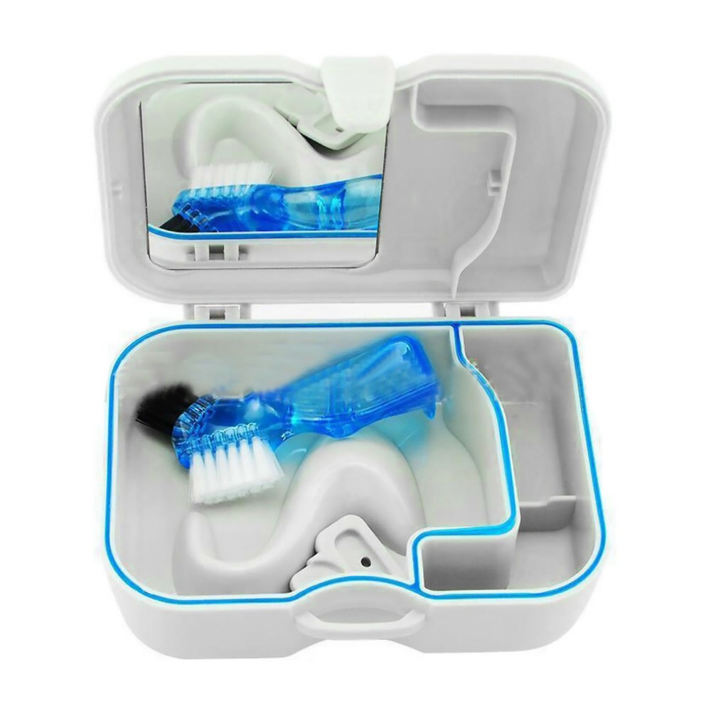 False Teeth Storage Case Container Denture Box with Mirror Clean Brush Appliance