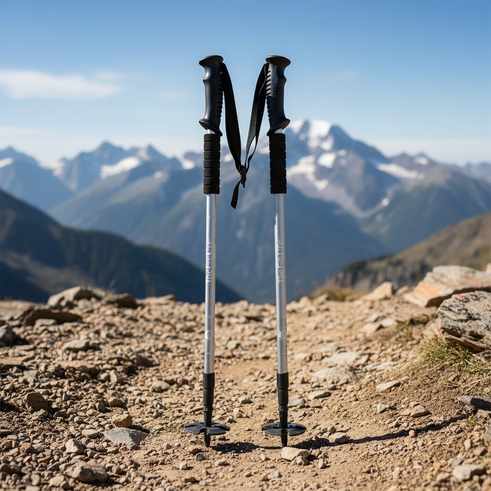 Durable Silver Trekking Poles - Ultralight, Quick Adjustment, Full Accessory Kit