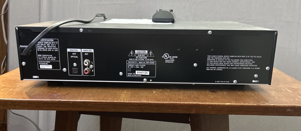 Sony CDP-CE500 5-Disc Compact Disc CD Player Changer W/ Remote