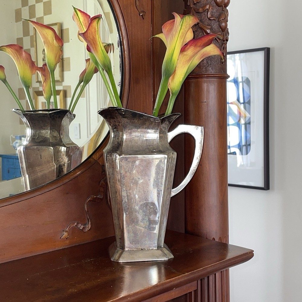 Decorative Silverplate Pitcher 9” Vintage