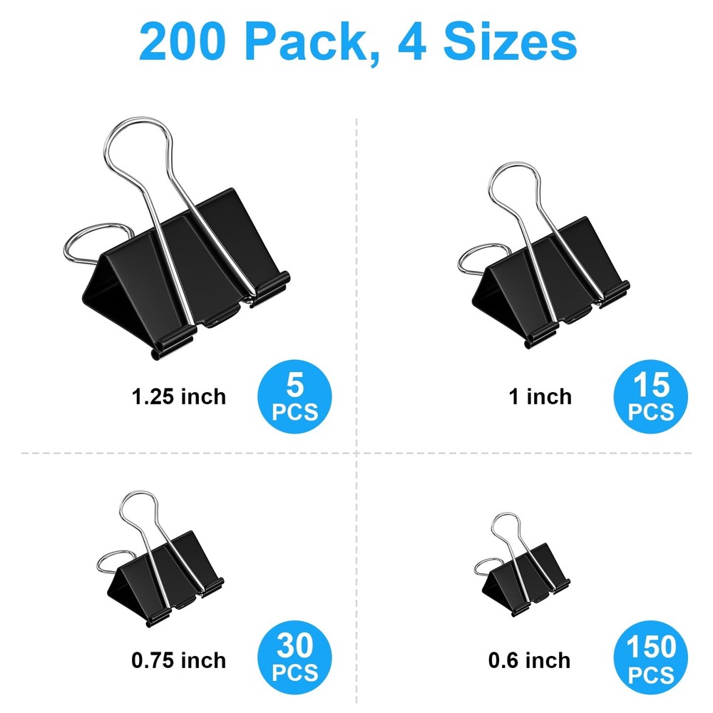 Binder Clips Assorted Sizes Large Medium Small Mini 200 Pcs