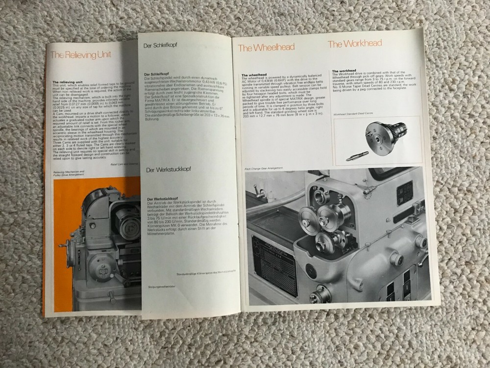 Matrix No. 33 Thread Grinding Machine Plain & Relieving Sales Catalog           
