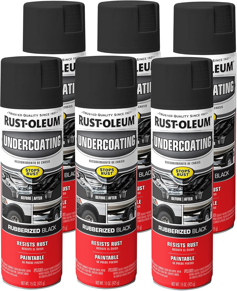 Rust-Oleum 248657-6PK Stops Rust Undercoating Spray, 15 Oz, Rubberized Black