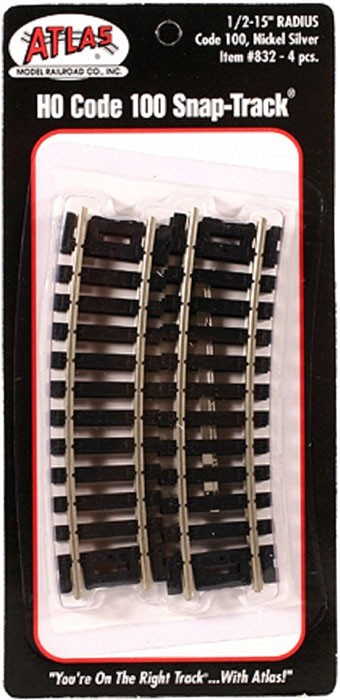 Atlas HO Scale Code 100 15" Radius Half-Curve 4-Pack Model Train Track