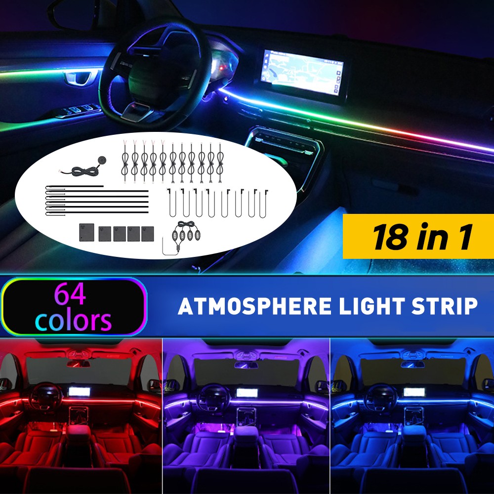 18in1 Car Atmosphere Interior LED Acrylic Guide Fiber Optic Ambient Lights Decor