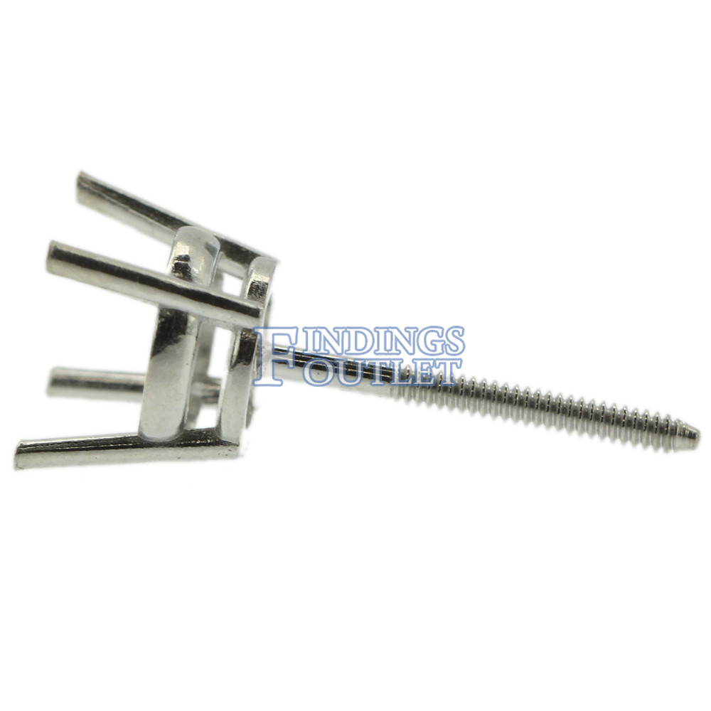 14k White Gold Round Stud Earring Mounting Setting Screw Back Post 4 Prong