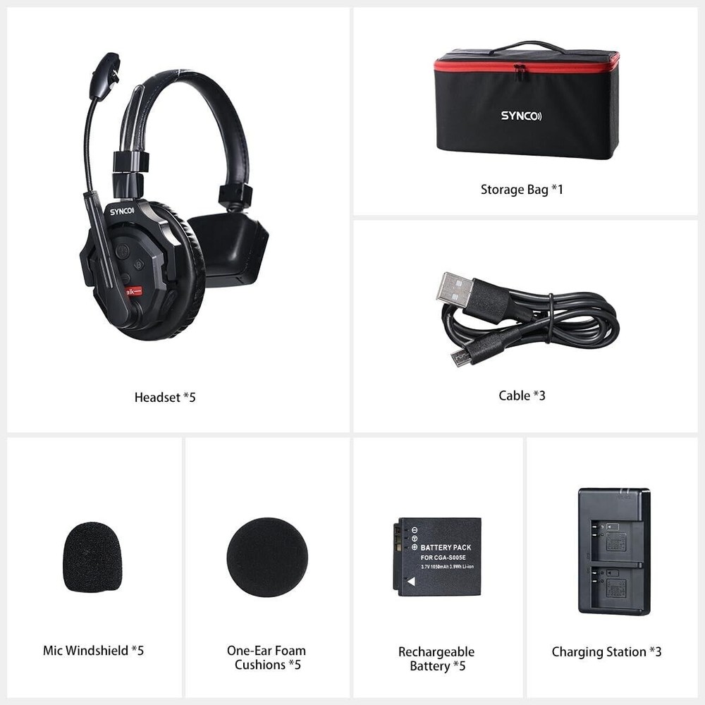 SYNCO XTalk X5 2.4GHz Wireless Headset Intercom System Full Duplex 5-Person Team