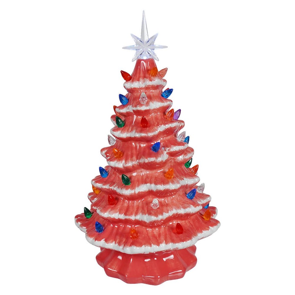 14.5" Large Lighted Pink Ceramic Christmas Tree