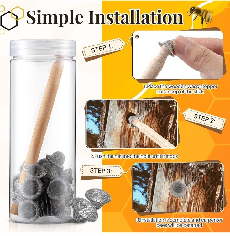 Carpenter Bee Blocker Kit, Carpenter Bee Traps Sets, 100 Pack Small Large