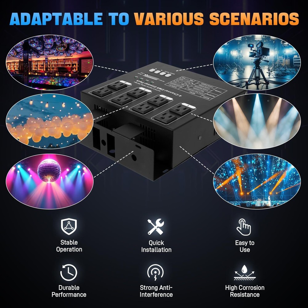DMX Dimmer Pack with DMX512 4-Channel Protocol Compatible with High-Voltage