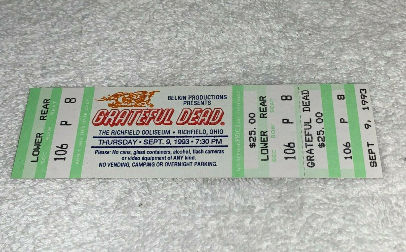 GRATEFUL DEAD UNUSED CONCERT TOUR TICKET OHIO Jerry Garcia Bob Weir Ephemera USA