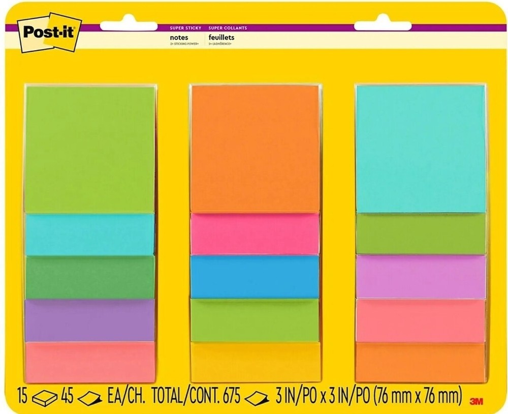 Post-it Super Sticky Notes 3 x 3 Miami 654-15SSMULTI2