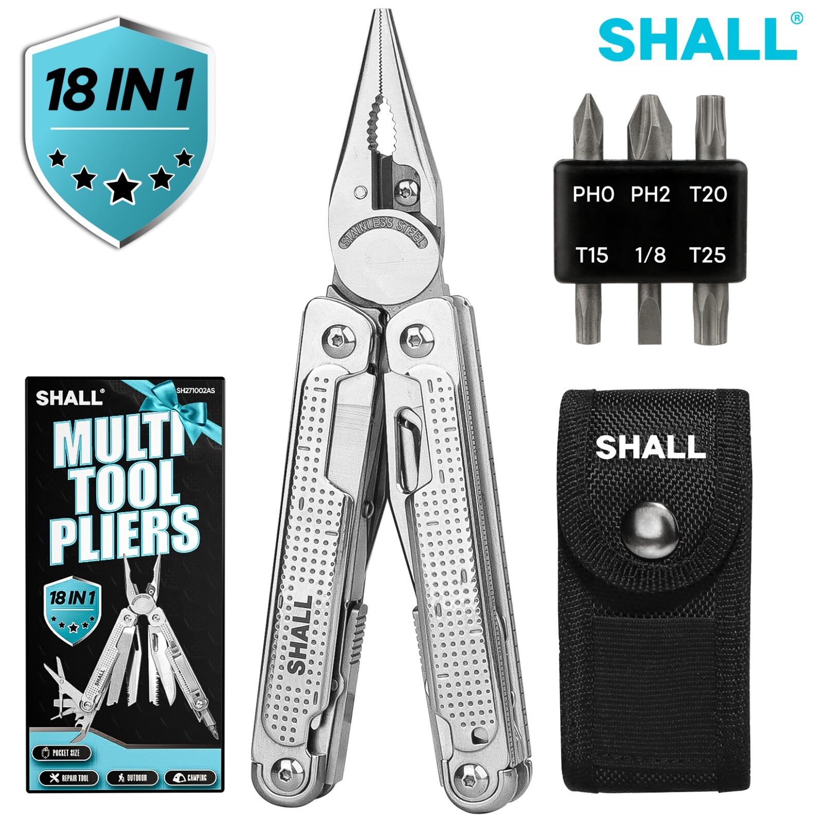 SHALL 18in1 Multitool Pliers,Multi Tool,Stainless Steel Multi-tool Pocket Knife