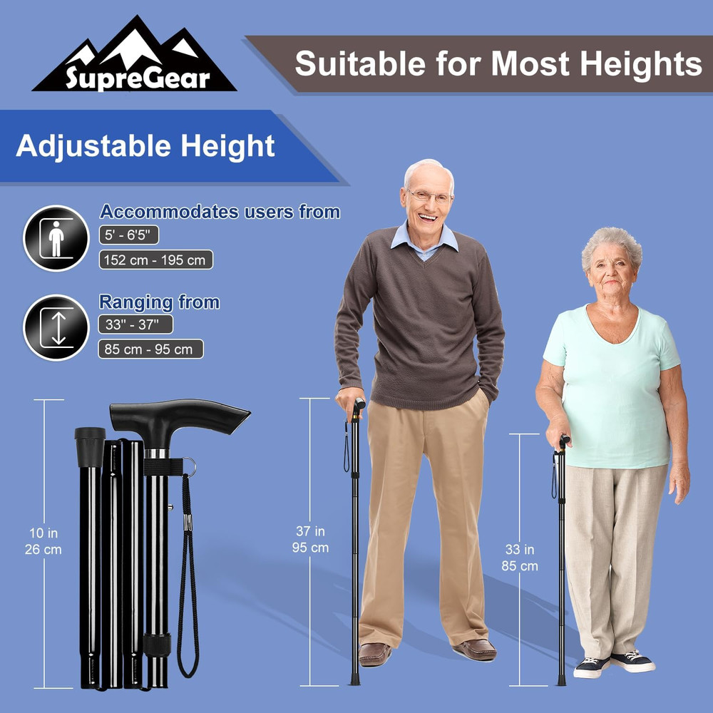 Folding Cane, 5-Level Adjustable Height Walking Stick Lightweight Collapsible...
