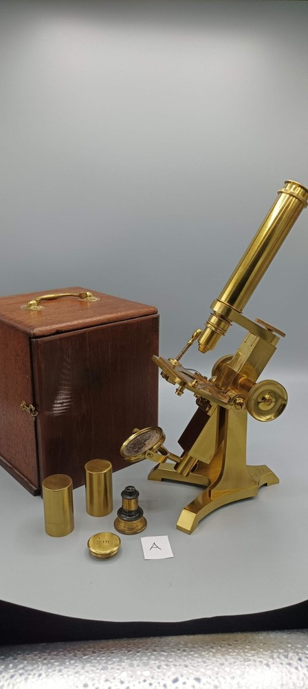 A FINE COMPOUND MICROSCOPE by Pillischer ¾ 19th